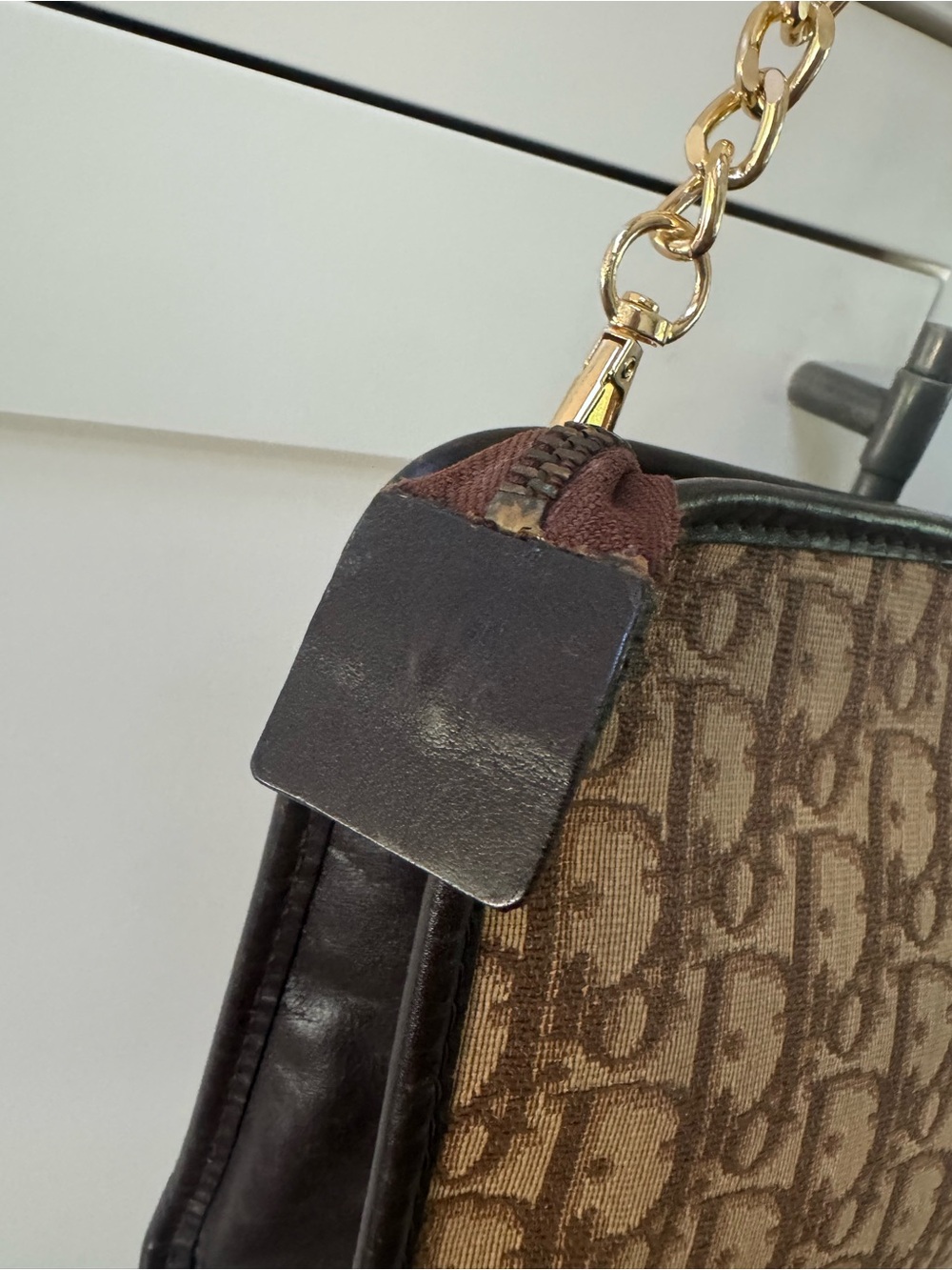 CHRISTIAN DIOR Vintage Trotter Oblique Brown Pouch Clutch Bag w/ COA + Chain - Picture 5 of 14